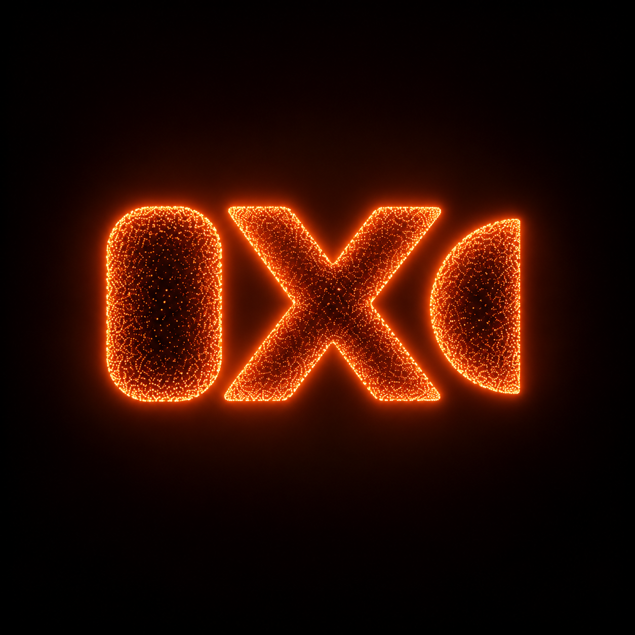 Abstract amber MLX mark on a dark textured field